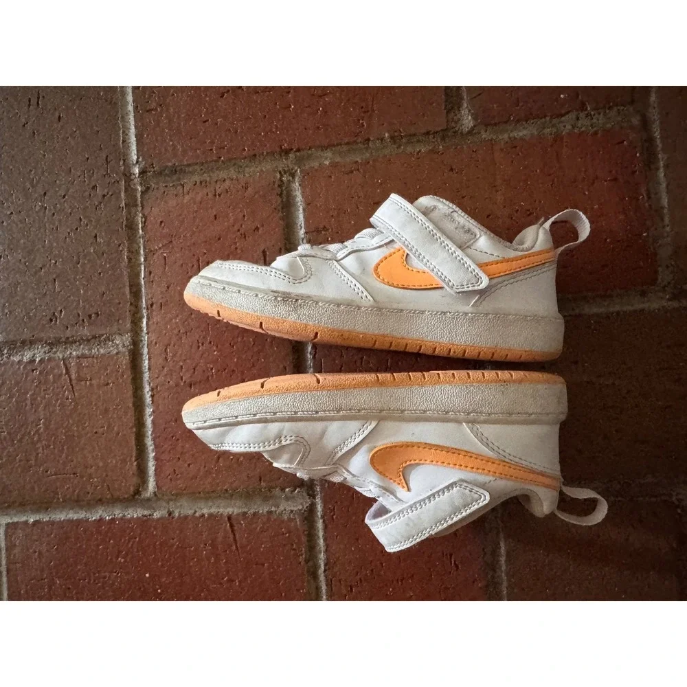 Nike Court Borough Low 2 White Orange Kids Sneakers DV5458-101 Size 10C